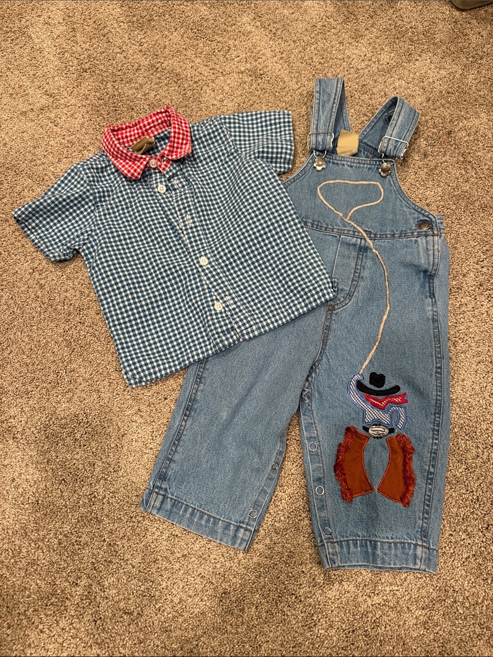 Western Go Baby 24 month shirt and Bib overalls